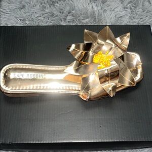 Cape Robbin Metallic Gold Floral Slide Sandals